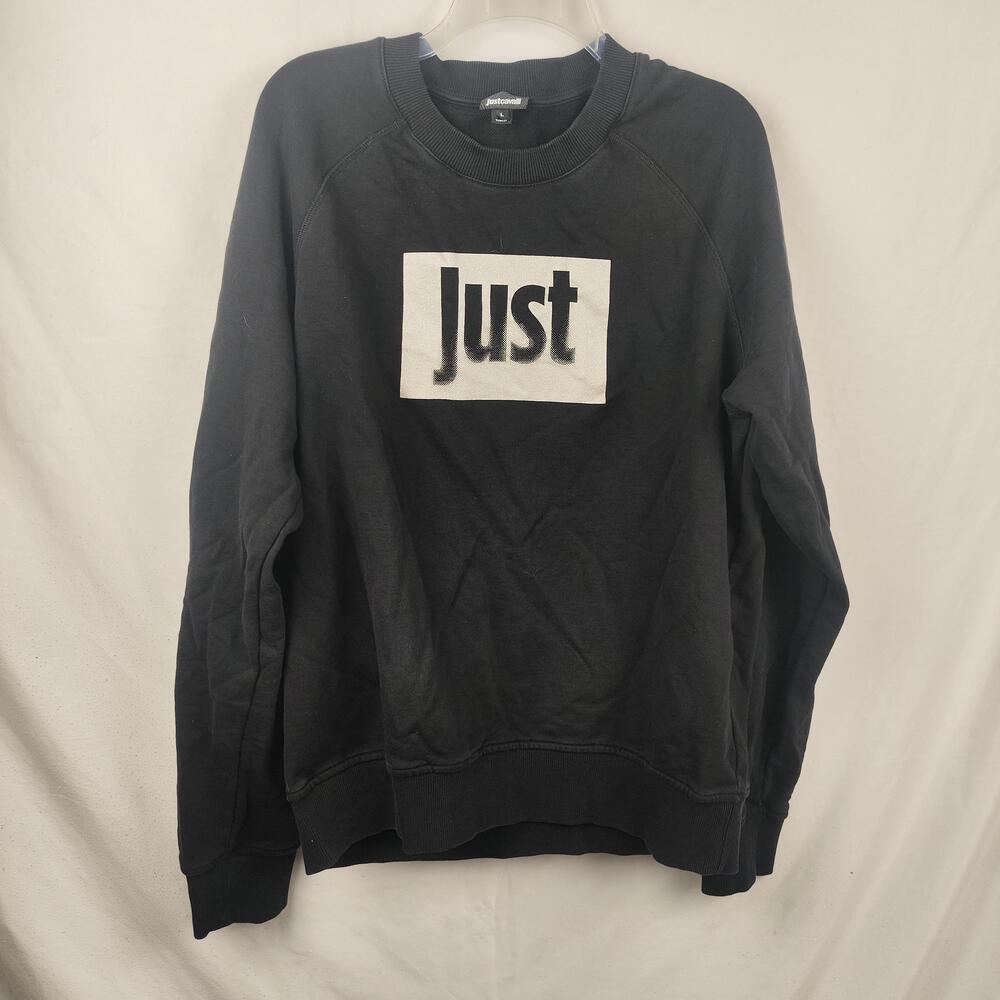 Just Cavalli Sweatshirt Mens Large Black Crewneck Pullover Just Logo Graphic